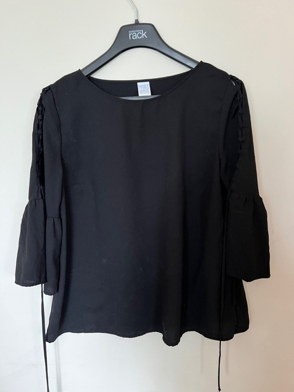 Black Women's Blouse with Lace-Up Sleeve Detail